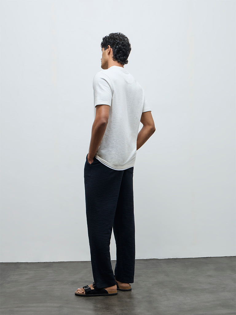 ETA Navy Relaxed-Fit Mid-Rise Cotton-Blend Chinos