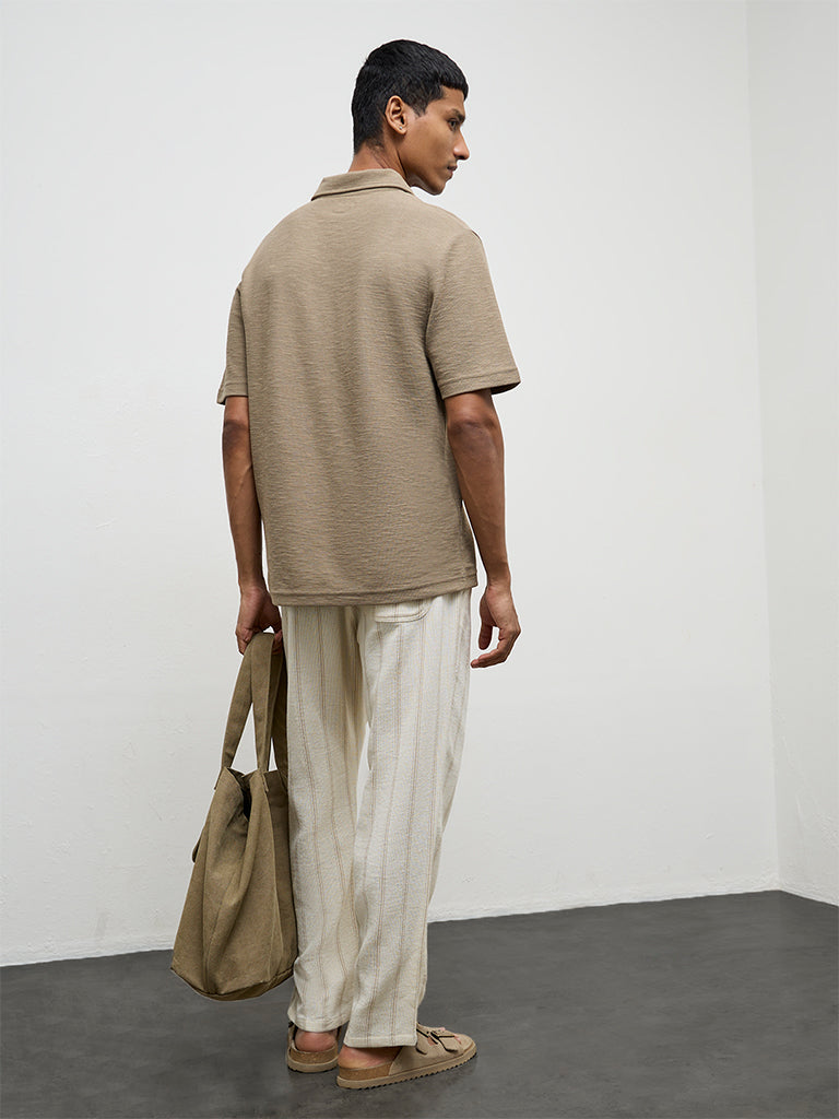 ETA Off-White Striped Relaxed-Fit Mid-Rise Cotton Chinos