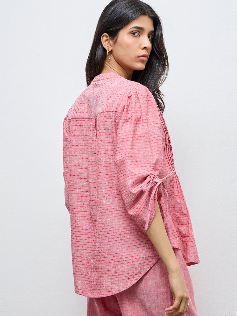 Utsa Red Self-Patterned Cotton Tunic