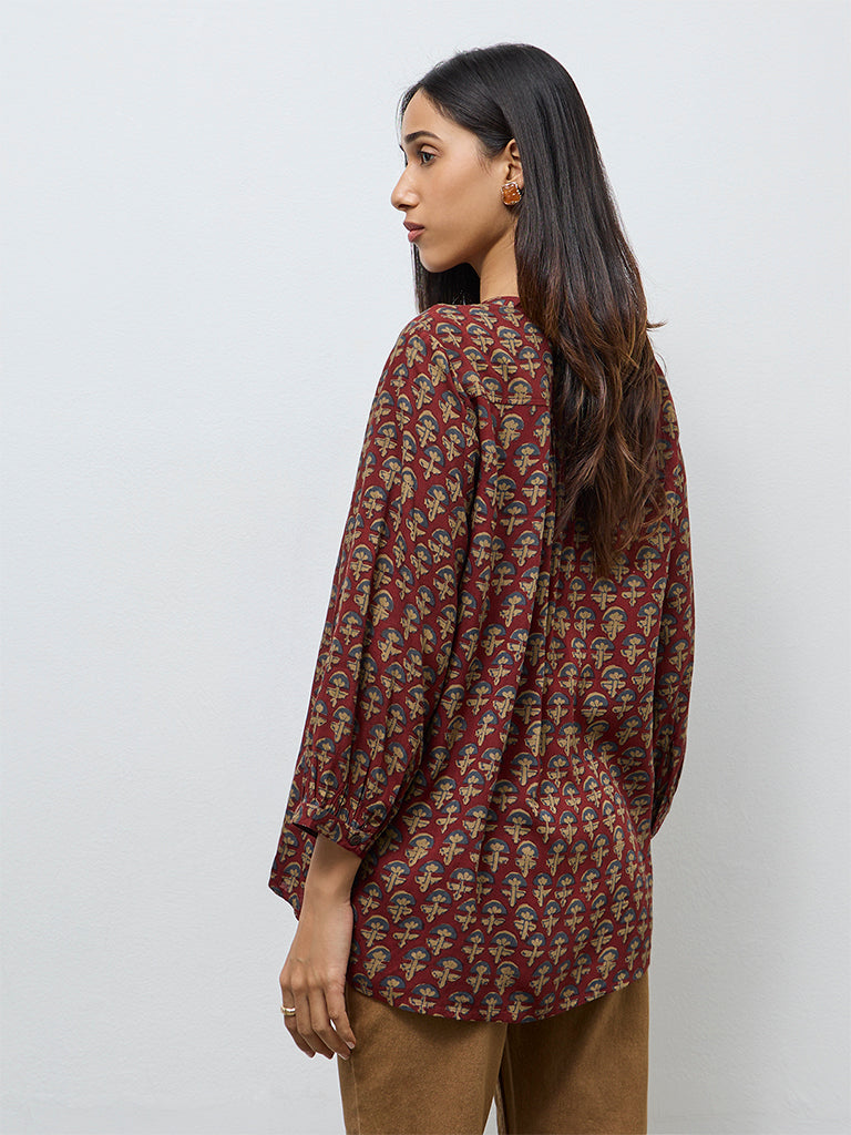 Utsa Maroon Floral Design Tunic