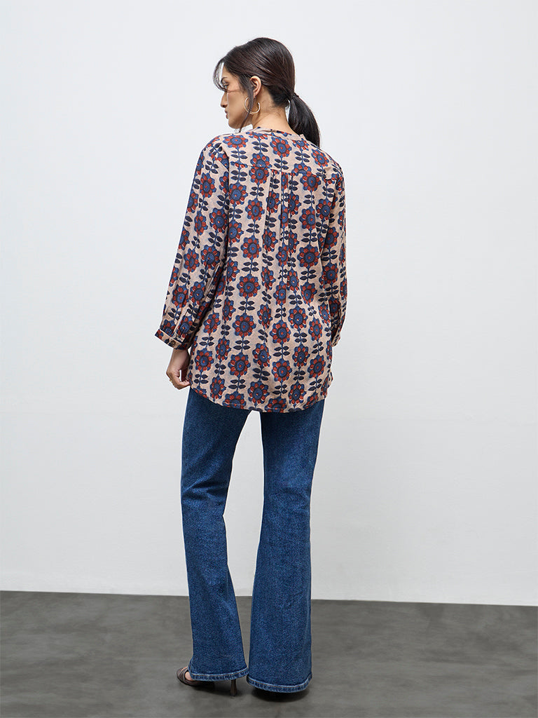 Utsa Taupe Foliage Design Tunic
