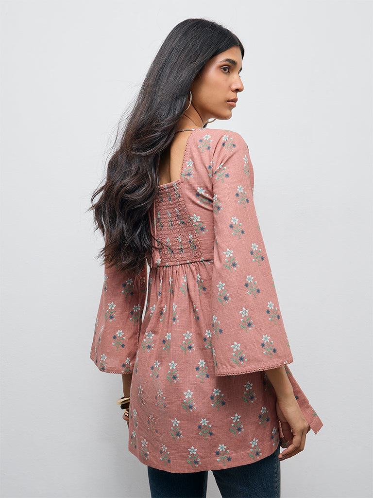 Utsa Dusty Pink Floral Design Cotton Tunic