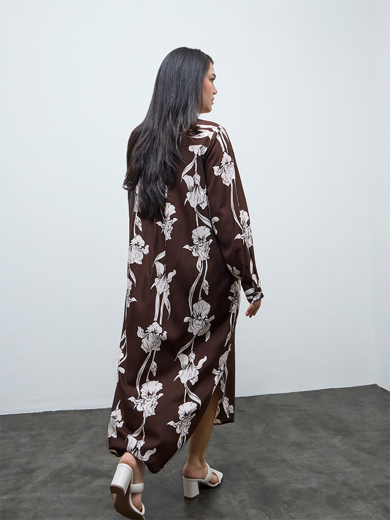 Gia Dark Brown Floral Shirt Dress