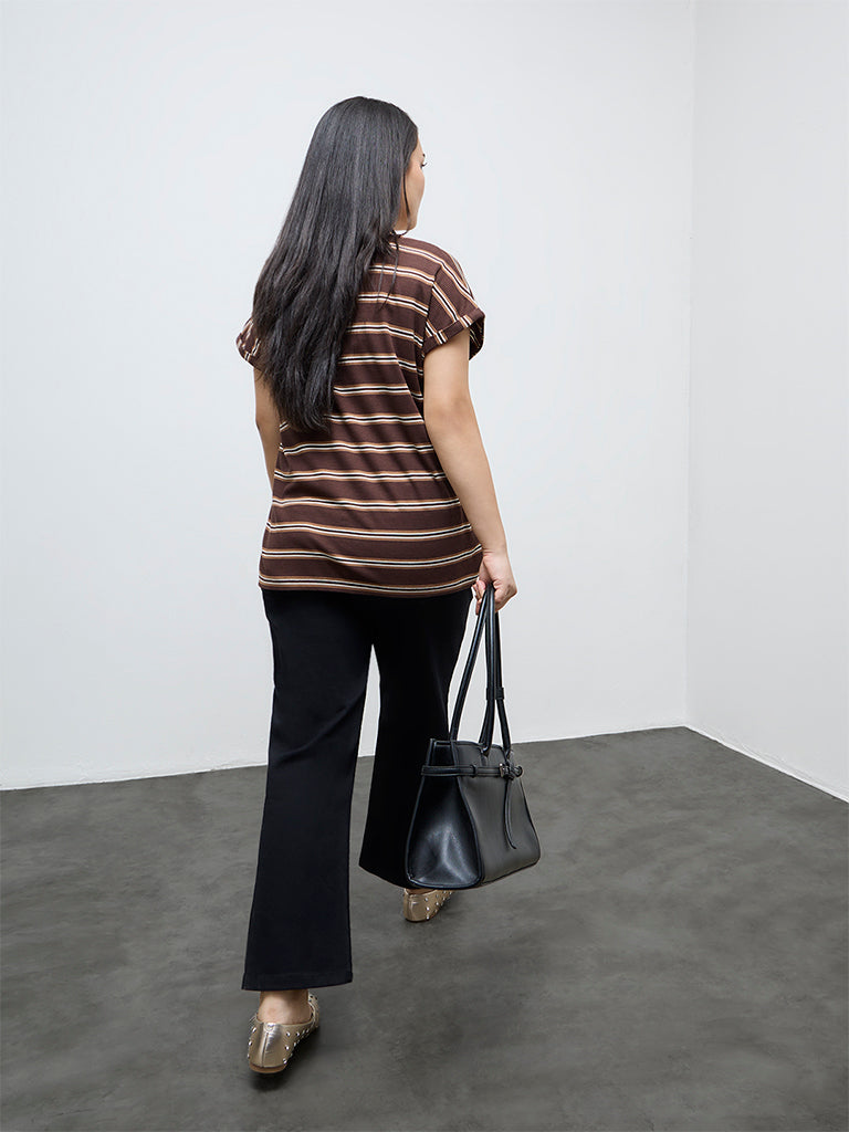 Gia Brown Striped Cotton Top