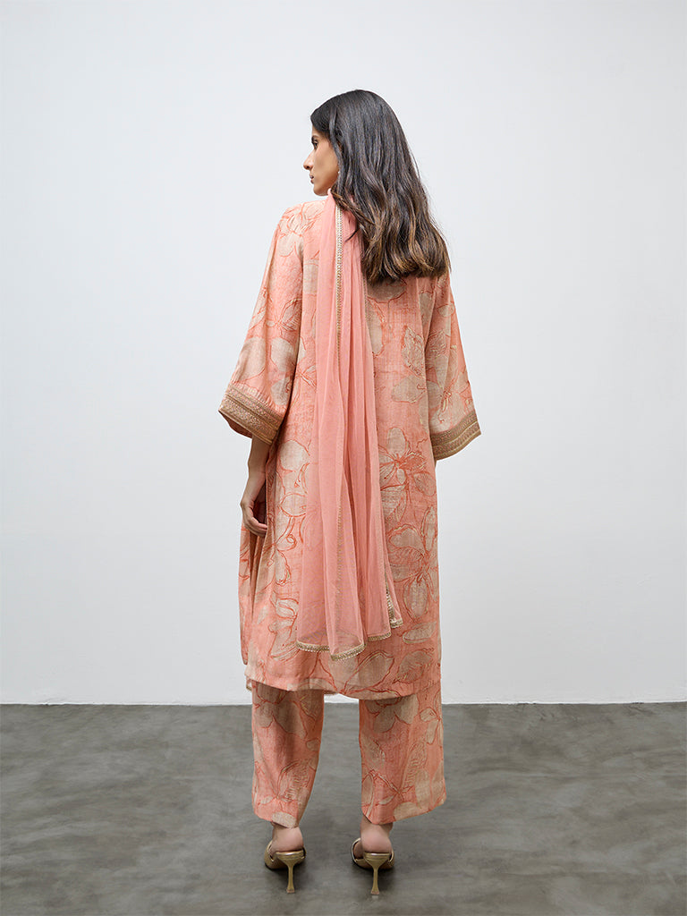 Vark Peach Floral A-Line Ethnic Set