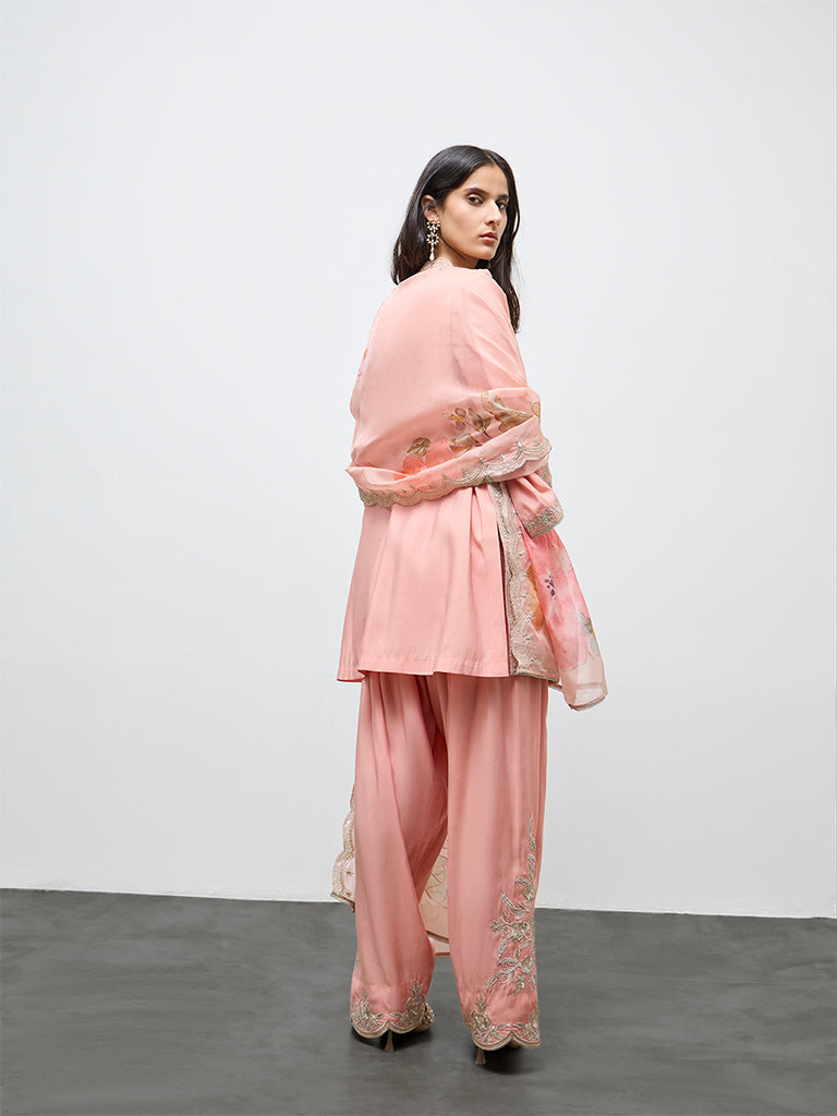 Vark Light Pink Embroidered Straight Ethnic Set