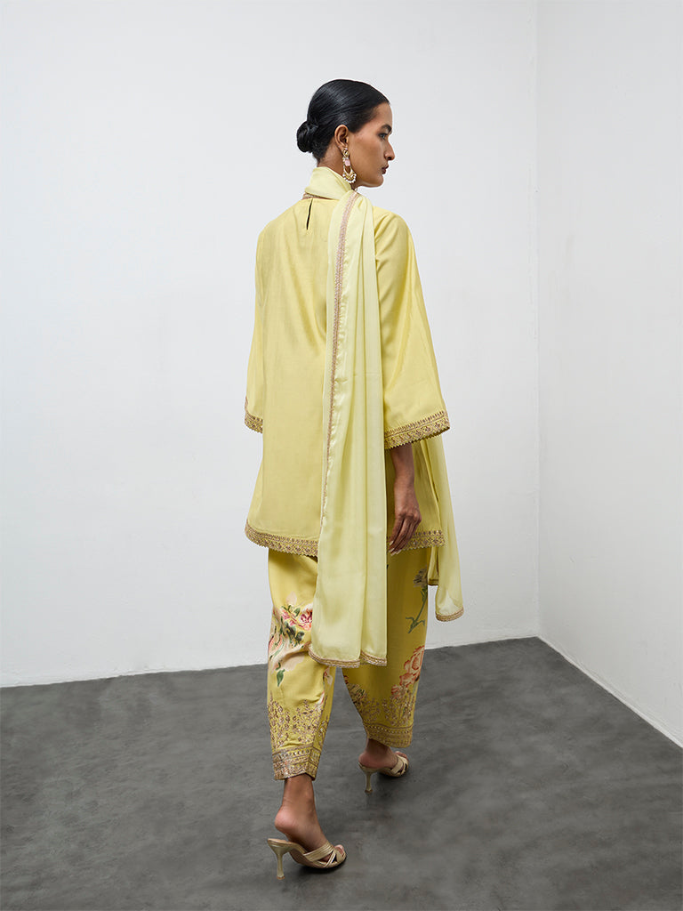 Vark Lime Embellished A-Line Kurta Ethnic Set
