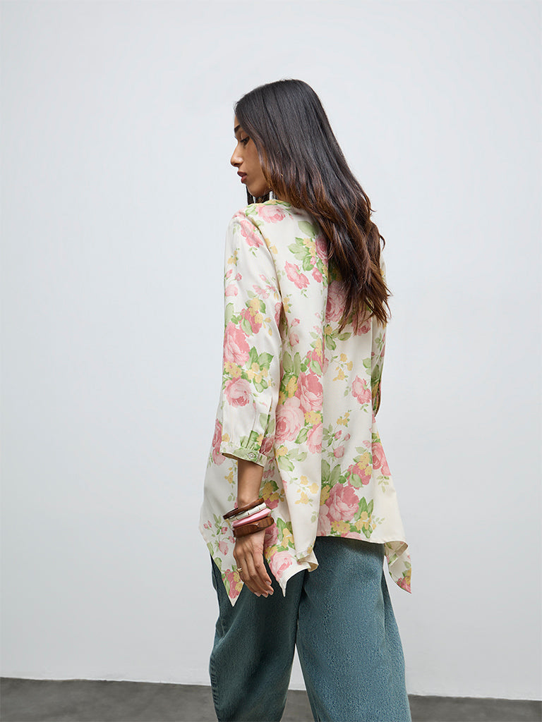 Utsa Cream Botanical Design Tunic