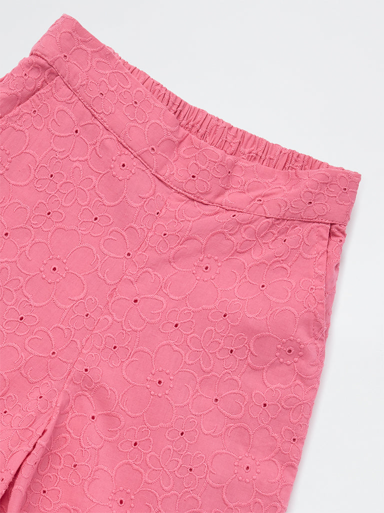 Utsa Kids Girls Pink Floral Embroidered Cotton Pants - (2-8 yrs)