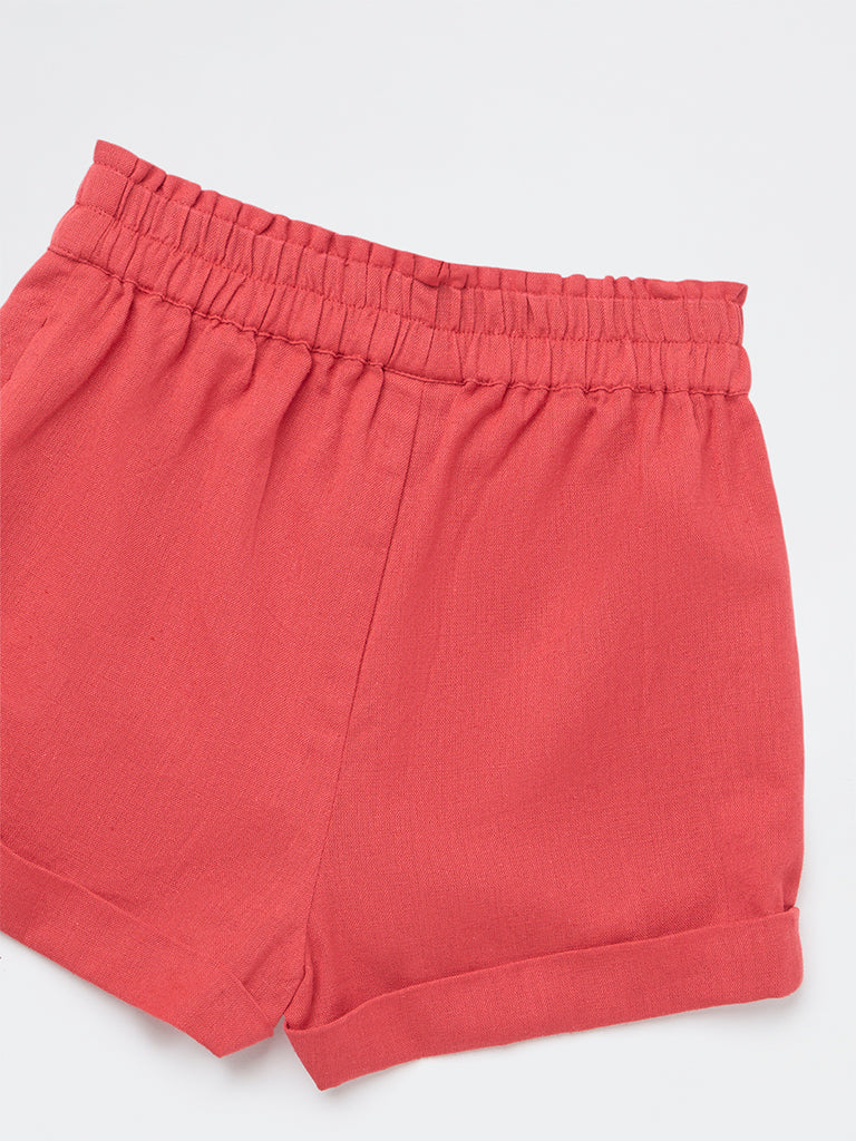 Utsa Kids Girls Red Solid High-Rise Cotton-Blend Shorts - (2-8 yrs)