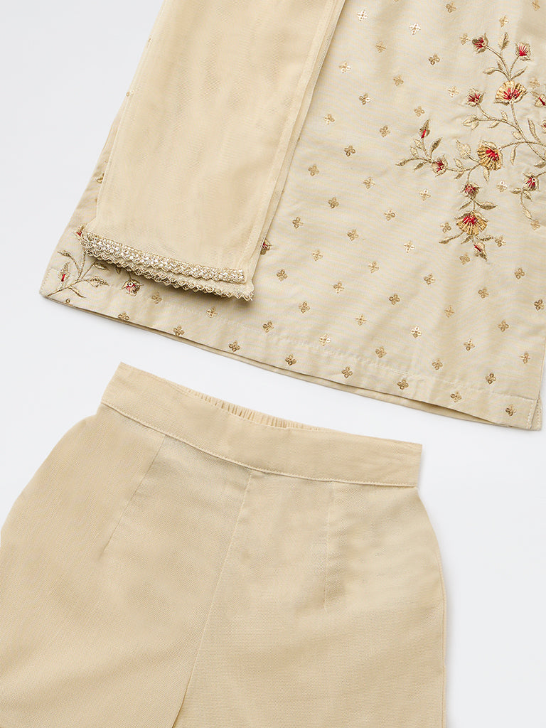 Utsa Kids Girls Light Taupe Embroidered Sharara Ethnic Set - (2-8 yrs)