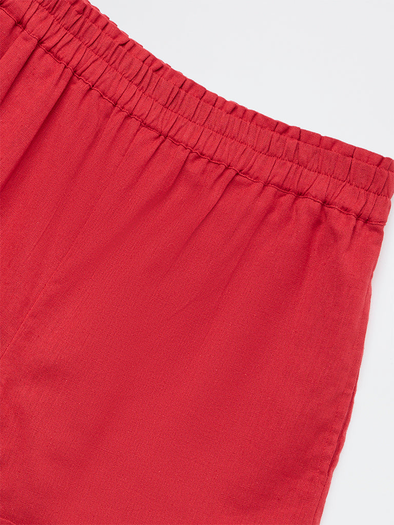 Utsa Kids Girls Red Solid High-Rise Cotton-Blend Shorts - (8-14 yrs)
