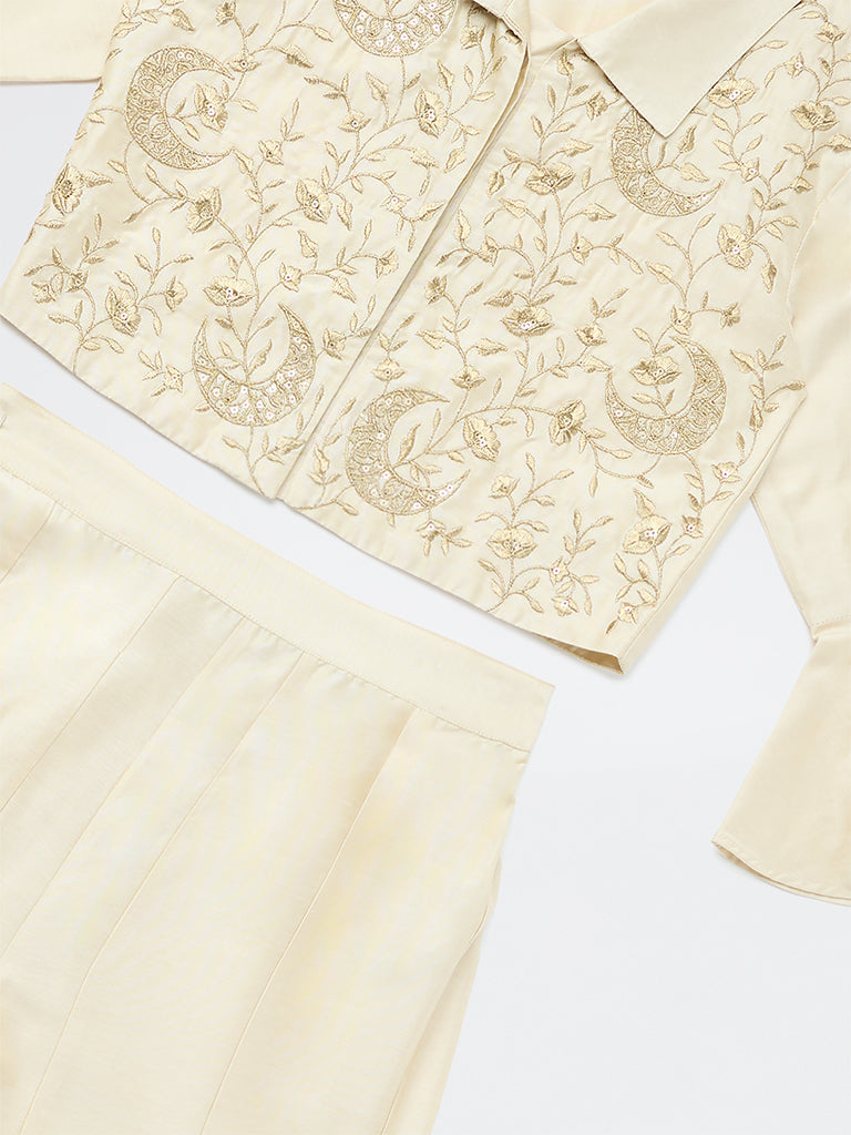 Utsa Kids Girls Ivory Embroidered Co-ord Set - (8-14 yrs)
