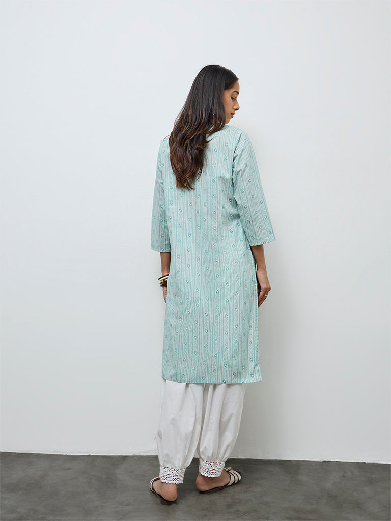 Utsa Mint Leaf Printed Cotton Straight Kurta
