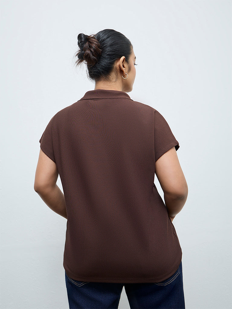 Gia Dark Brown Textured T-Shirt