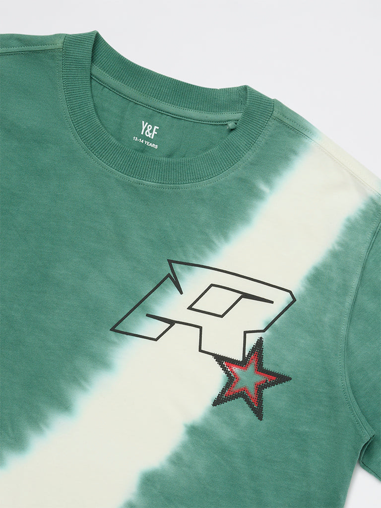 Boys Green Tie-Dye Cotton T-Shirt
