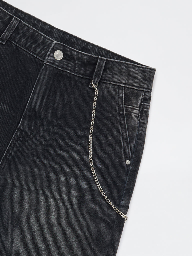 Boys Charcoal Faded Mid-Rise Denim Shorts