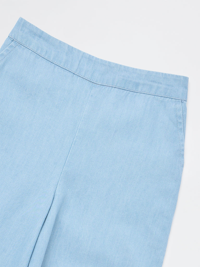 Utsa Kids Girls Blue Solid Denim Pants - (2-8 yrs)