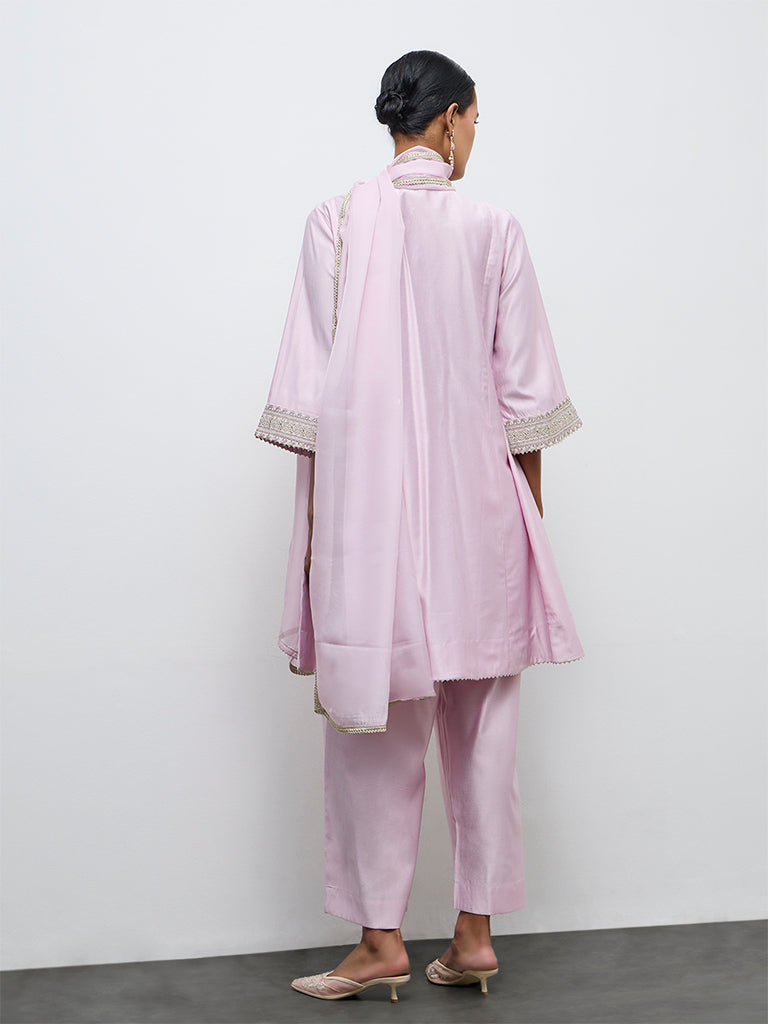 Vark Light Pink Embellished A-Line Ethnic Set