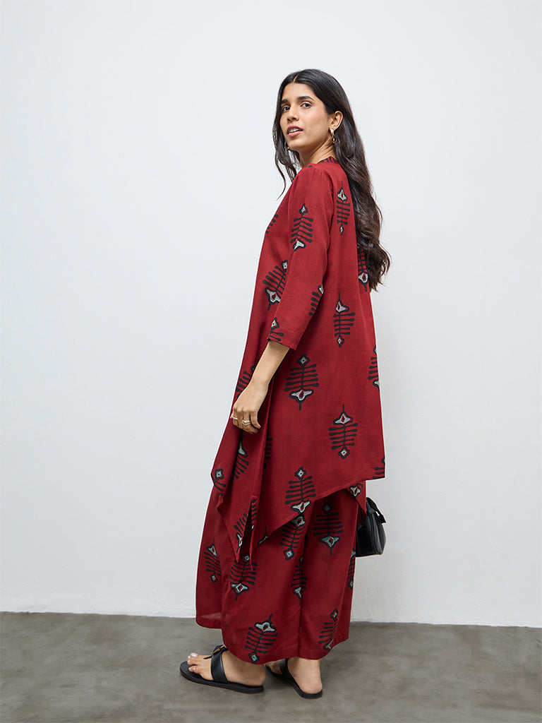 Utsa Rust Printed A-Line Kurta
