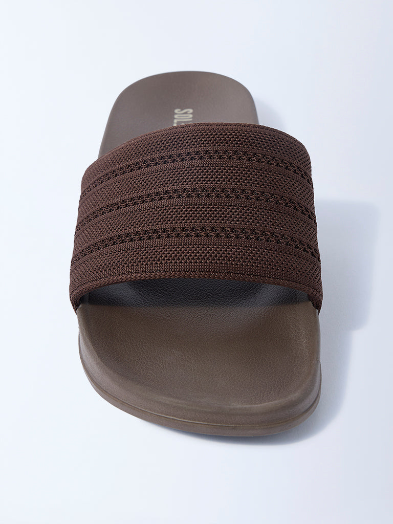 SOLEPLAY Brown Knit-Textured Pool Slides