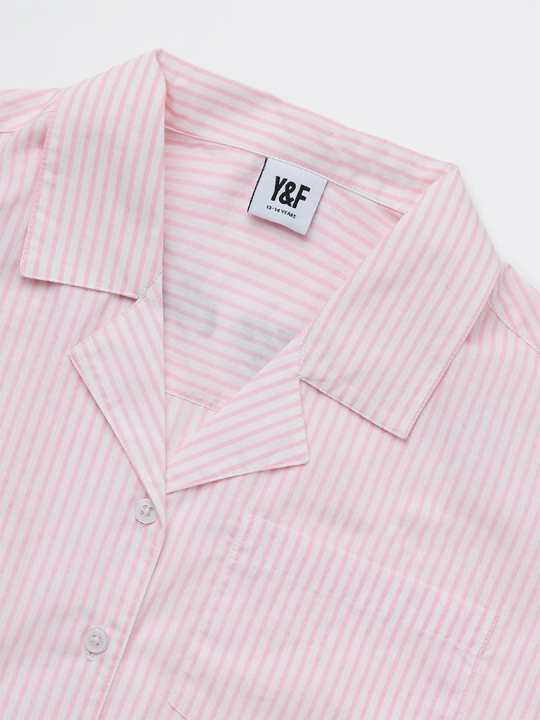 Girls Pink Striped Cotton Shirt