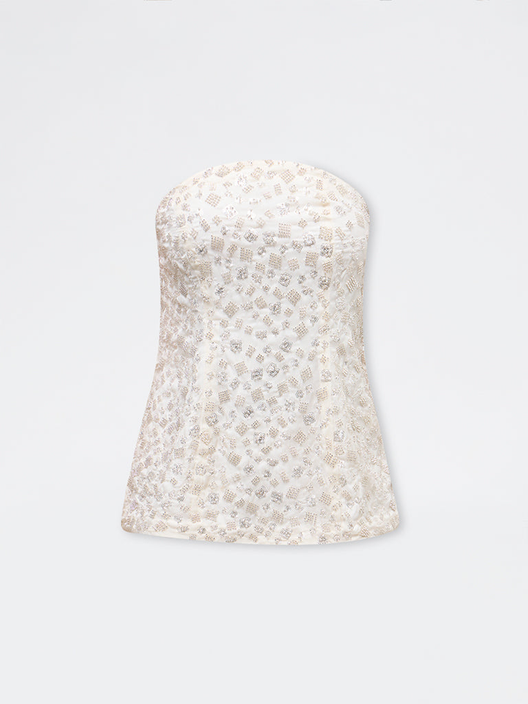 Vark Off-White Embellished Tube Top