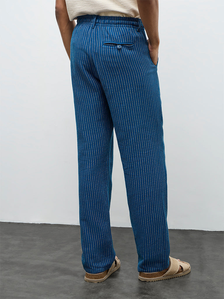 ETA Indigo Striped Relaxed-Fit Mid-Rise Cotton Chinos