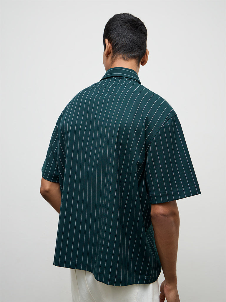 Nuon Green Stripe-Printed Relaxed-Fit Shirt