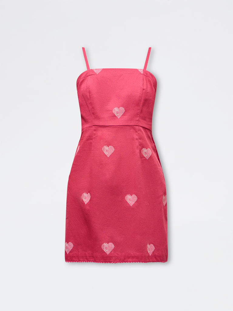 Utsa Pink Heart Design Cotton-Blend Kurti