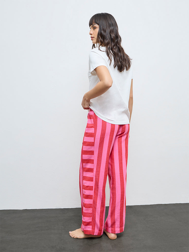 Wunderlove Pink Striped Cotton-Blend High-Rise Pants