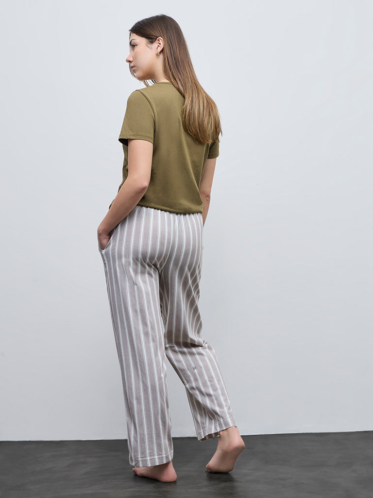 Wunderlove Brown Striped High-Rise Cotton Pyjamas