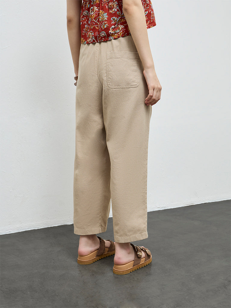 Bombay Paisley Beige Solid Cotton-Blend Pants