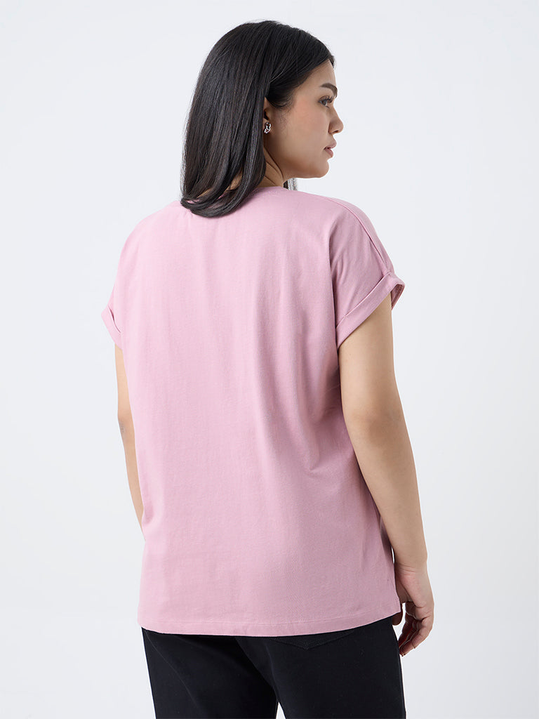Gia Blush Pink Floral Embroidered Cotton T-Shirt