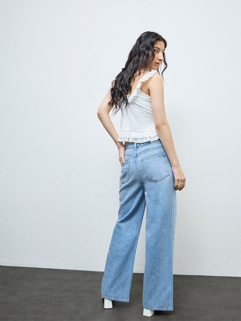 Nuon Light Blue Embroidered High-Rise Jeans