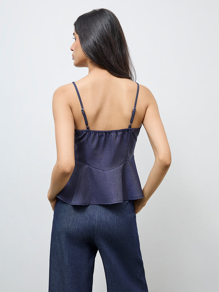 LOV Dark Blue Denim Peplum Top