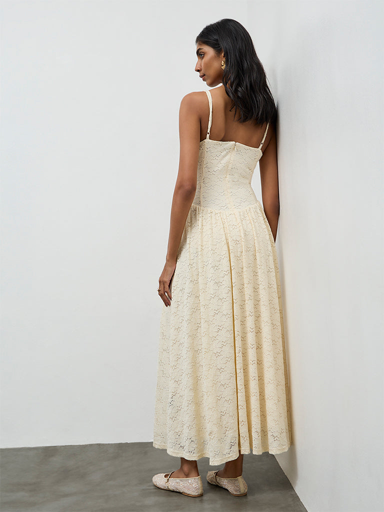 LOV Cream Floral Lace A-Line Dress