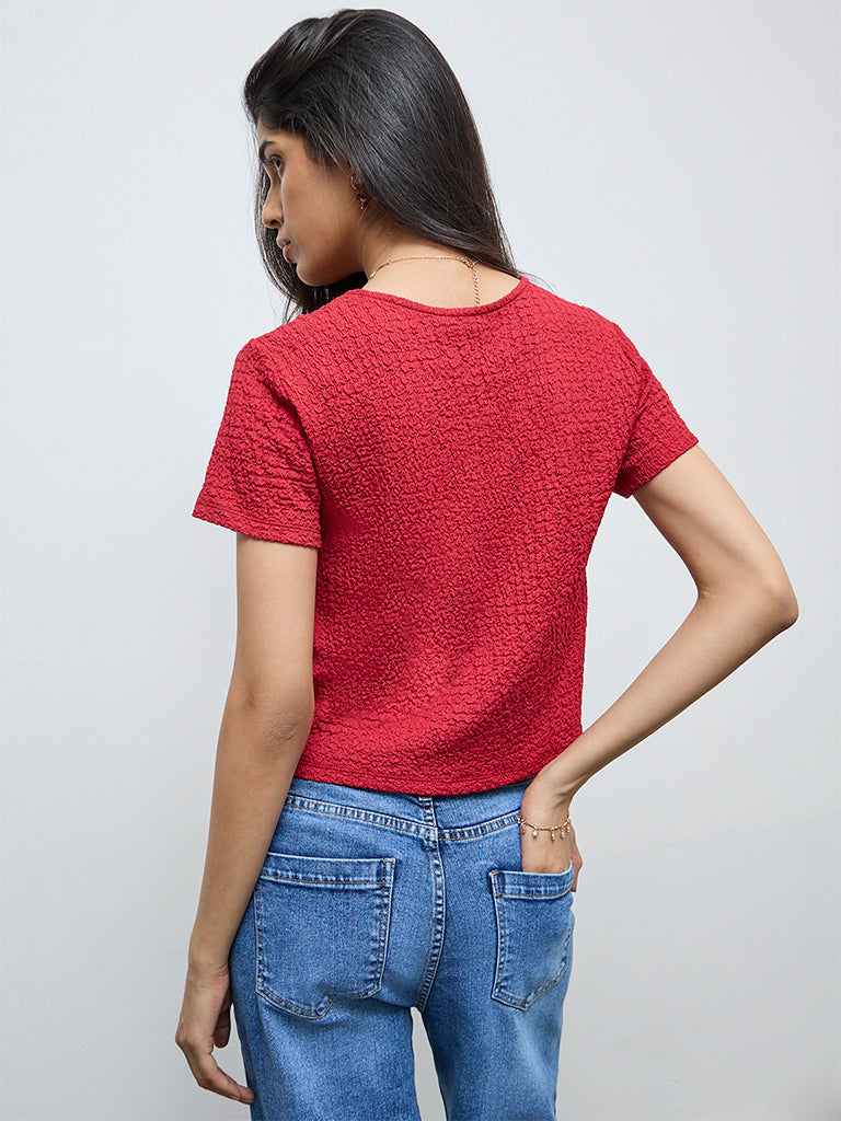 LOV Red Crinkle-Textured Top