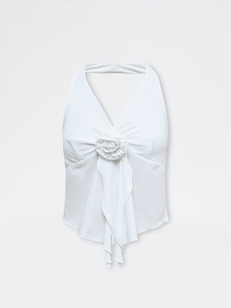 Nuon White Floral Applique Top