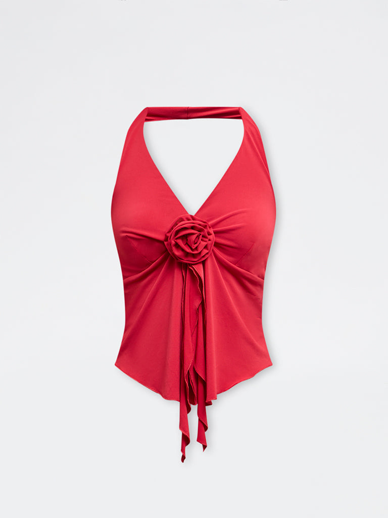 Nuon Red Floral Applique Top