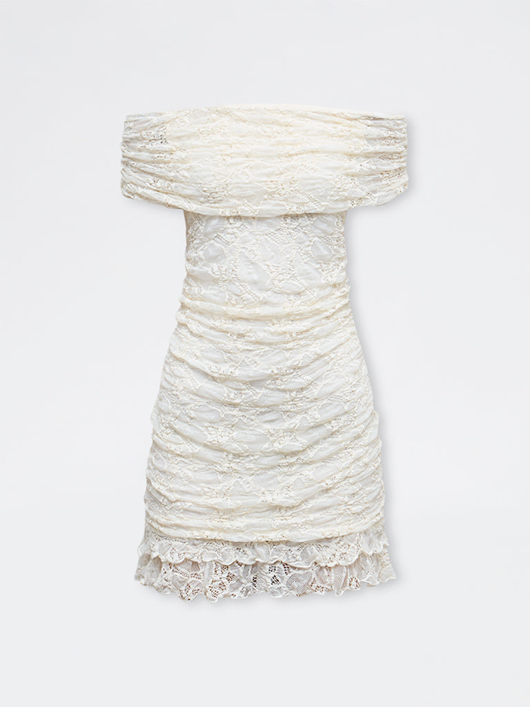 Nuon Off-White Lace-Textured Bodycon Dress