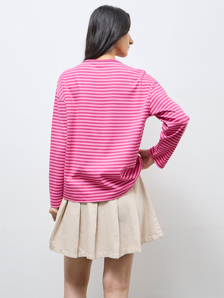 Nuon Red Striped Cotton T-Shirt
