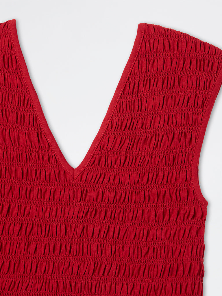 Nuon Red Contour Smocked Top