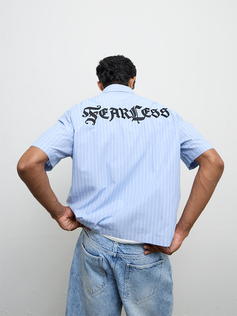 Nuon Blue Striped Relaxed-Fit Cotton Shirt
