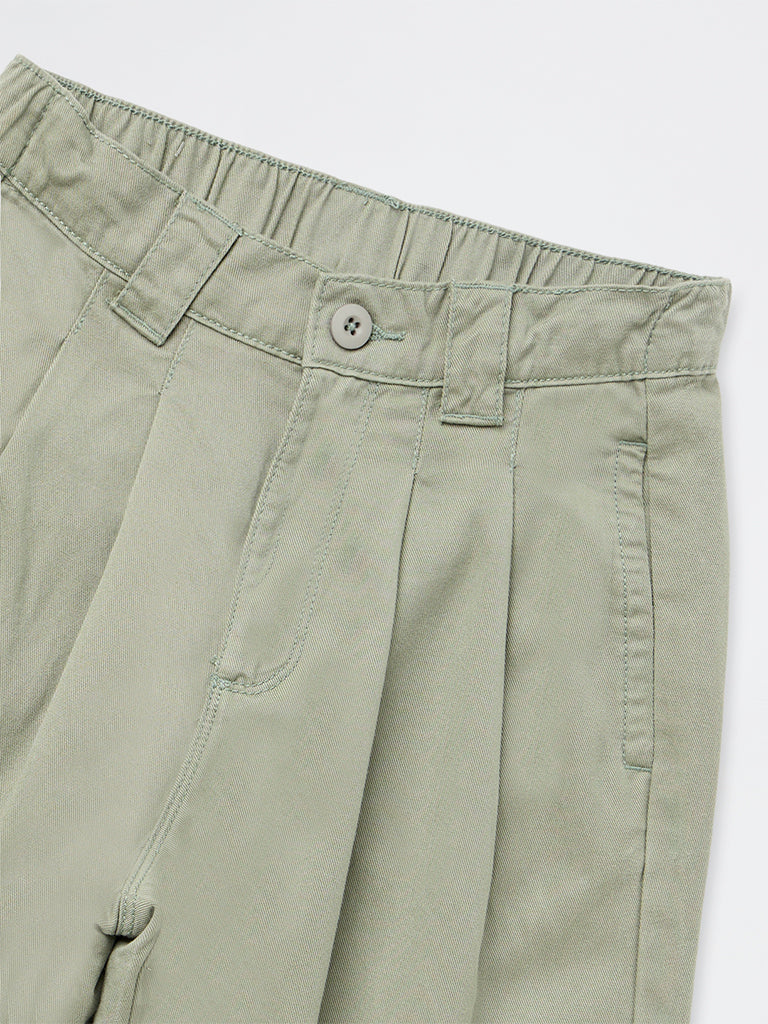 Girls Sage Green High-Rise Trousers