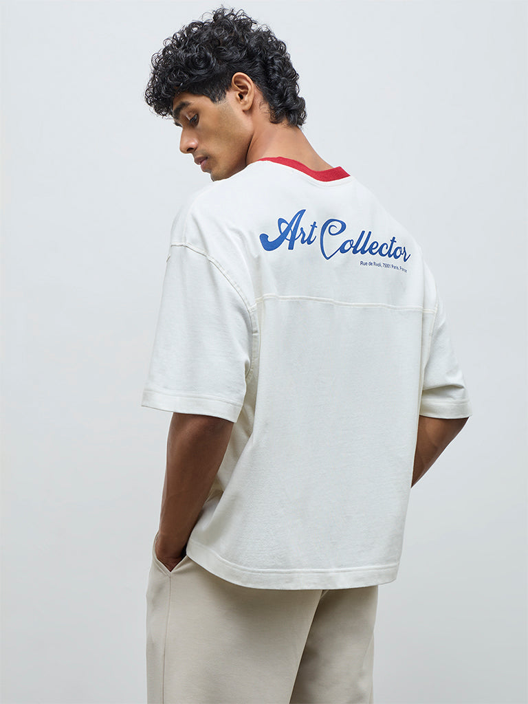 Nuon Off-White Text Design Oversized-Fit Cotton T-Shirt