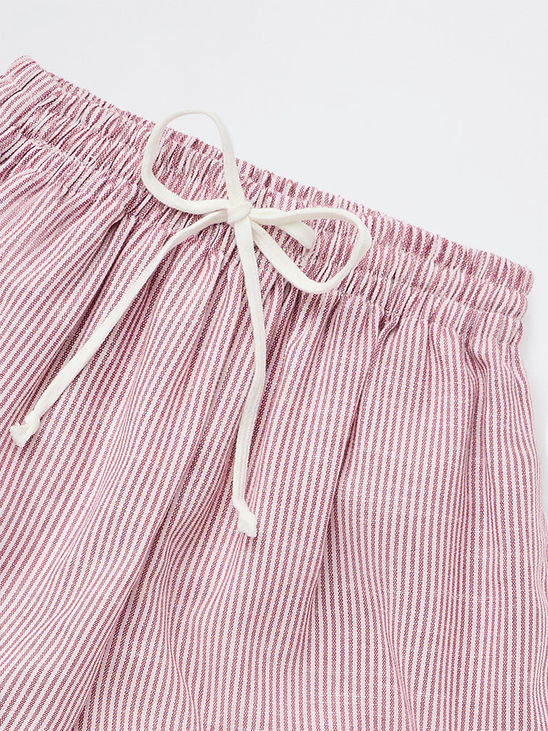 Girls Wine Striped High-Rise Pants