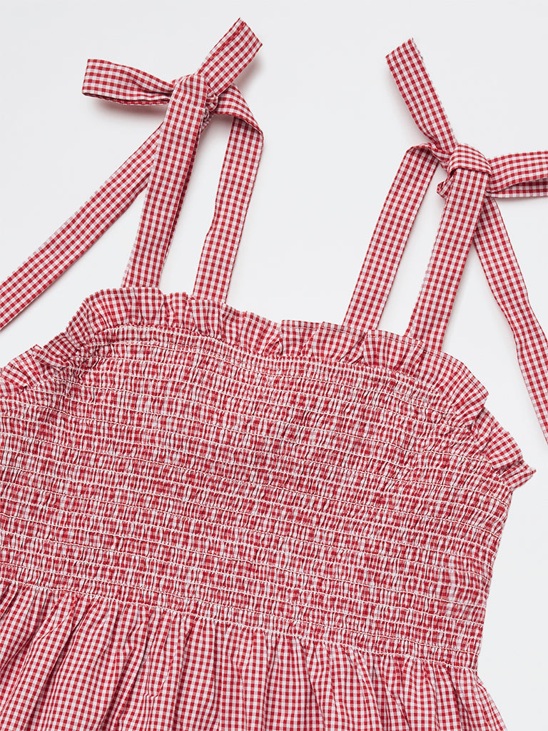 Girls Red Checkered Peplum Top