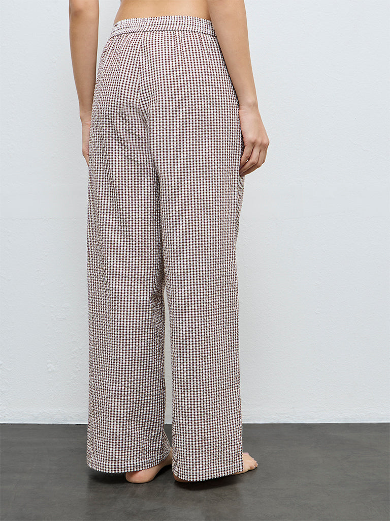 Wunderlove Brown Gingham Printed High-Rise Cotton Pants