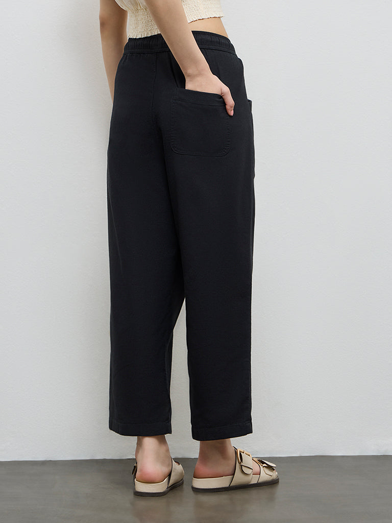 Bombay Paisley Black High-Rise Cotton-Blend Pants